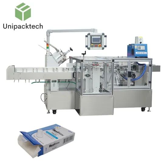 Automatic Boxing Machine for Sanitary Pads Origin China Model NO. UN102 Trademark Unipack Packaging Cartons HS Code - Image 1