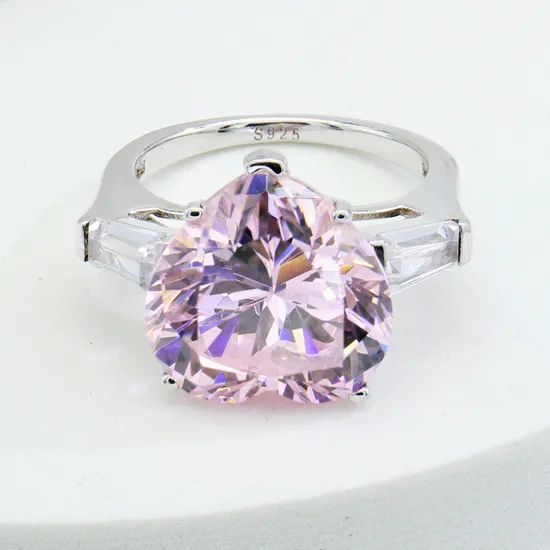 Fashion Silver Rings Pink Color Zircon Moganite Stones Heart Shape Elegant Wedding Ring for Women - Image 4
