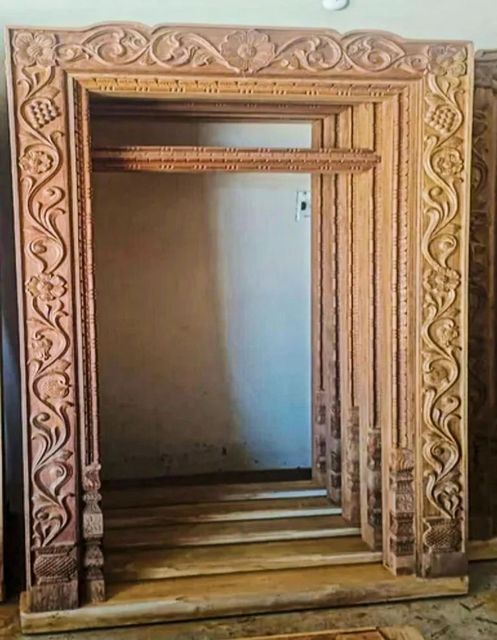 Wood Carving Door Frame Color Brown Type Outdoor Material Wood Height 7 Feet Shape Rectangular Usage/Application - Image 1