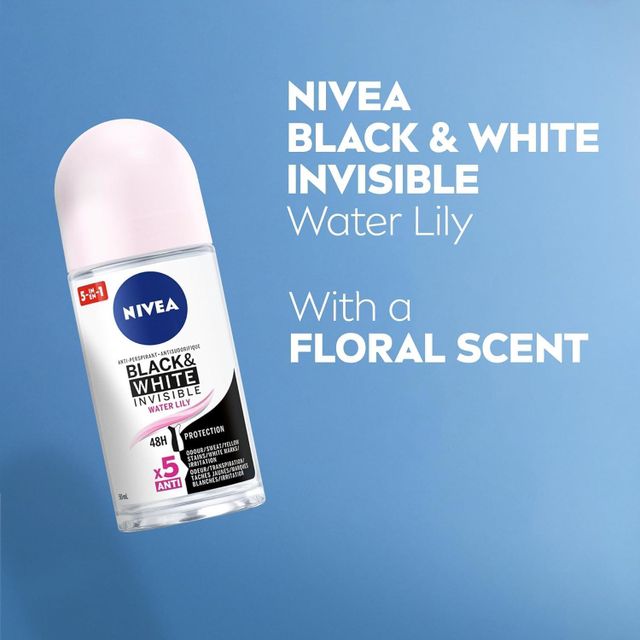 NIVEA Black & White Invisible 48H Protection Water Lily Anti-Perspirant Roll-On, 2x50ml - Image 2