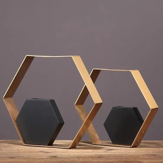 Luxury Gold Metal-Crafts Black Marble Vase Border for Desktop Home Decoration - Image 3