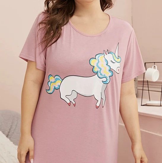 Cartoon Night Wear Sexy Night Dresses Women Pajamas Sleepwear Nightgowns Plus Size Unicorn Print Women Night Dress - Image 2