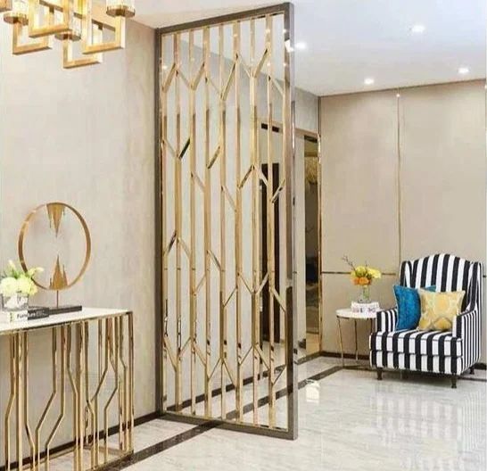 Room Partitions Screens Color Golden Colour Golden Assembly Required No No. of Panels 1 Panel Material Stainless Steel Installation Method Quick And Easy - Image 1