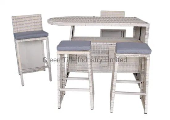 Outdoor Garden Furniture High Table Chairs Rattan Bar Sets for Hotel Pool - Image 1