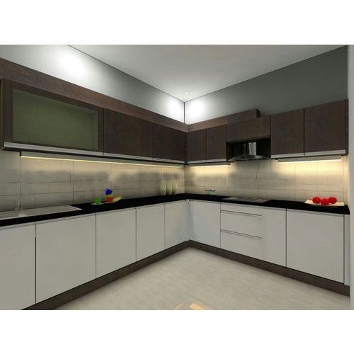 Plywood V Shape Modular Kitchen, Wall Units Depth: Standardized - Image 1
