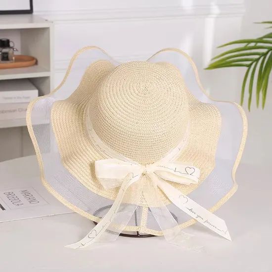 Fashion Travel Beach Sun Sunscreen Net Yarn Large Along Straw Hat - Image 2