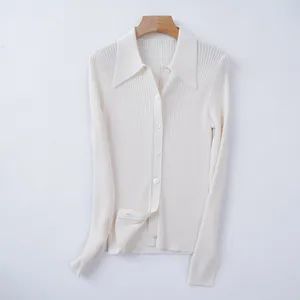 Most Popular Machine Washable Polo Collar Rib Knitted Button Merino Wool Cardigan - Image 3