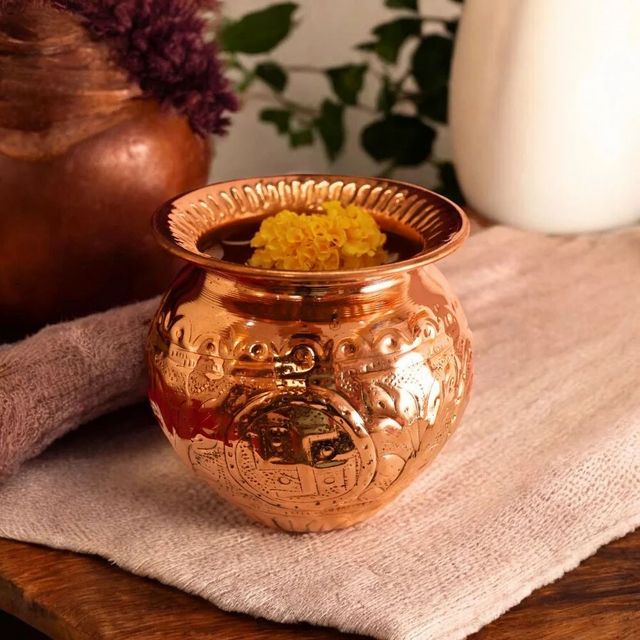 Pure Copper Pooja Lota Capacity 400 Ml Weight 200 Grams Material Pure Copper Symbols Om And Swastik Size 9.5 X 9.5 Cm (height X - Image 3
