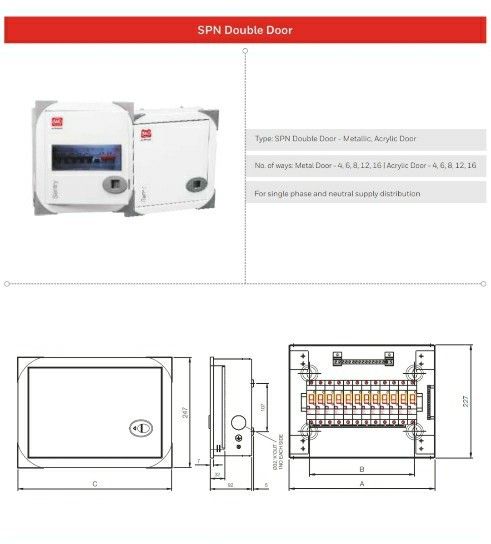 SPN Distribution Box IP Rating IP33 Type of Box TPN Door Type Double Door Connection Type 24 Way Cable Entry Bottom - Image 1