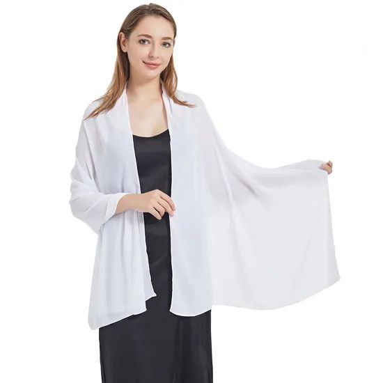 Exquisite Fine Custom Laides White Chiffon Shawl Wraps for Outfits - Image 3