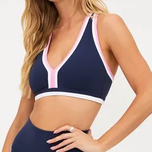 Yoga Sports Bra with Removeable Cup Contrast Binding Racerback - Image 4