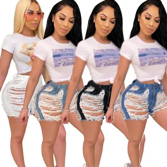 Fancy Good Quality Fashion Sexy Shorts Bodysuits Womens Ripped Jeans Pants - Image 1