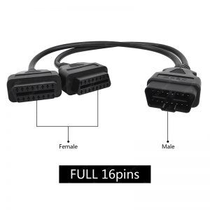 16 Pin OBD2 OBD II Splitter Adapter Cable RA Male to Dual Female Y Cable 30cm - Image 1