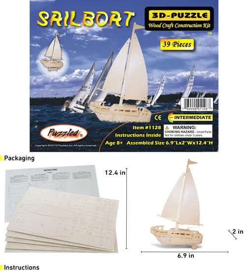 Sailboat Wood Craft Construction Model Kit Toys - Image 3
