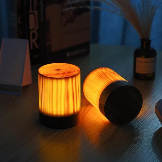 Circular Column Wood LED Mood Night Light Table Decorative Lamp - Image 3