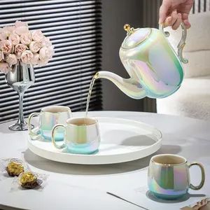Nordic Luxury Ceramic Water Color Glaze Gold Rim Coffee Cup Afternoon Tea Set - Image 4