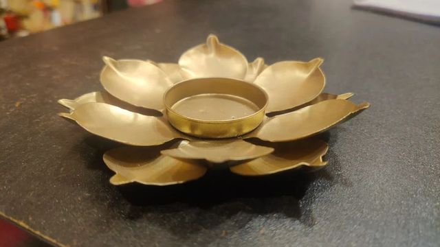 Golden Decorative Metal Diya Lotus Color Golden Finish Golden Material Metal Design Lotus shape Occasion Candle - Image 2
