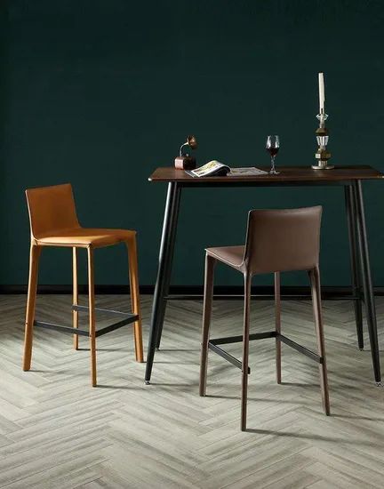 Italian Leather High Back Bar Stool with Backrest - Image 4