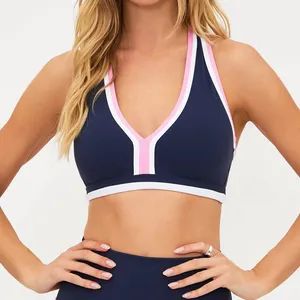 Yoga Sports Bra with Removeable Cup Contrast Binding Racerback - Image 1