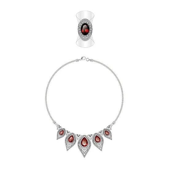 Mysterious Feather Silver Jewelry Set with Ruby Color Silver Shape Animals Style Fashion HS Code 71171900 Trademark - Image 3