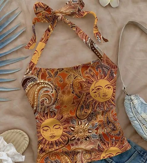 Sling Top Hot Summer Sexy Neck Tank Tops Casual Party Vacation Floral Short Front for Womens - Image 6