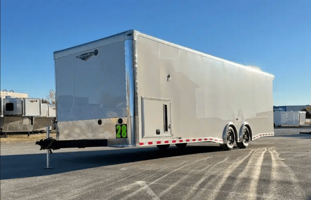 Enclosed Trailers / 2026 28′ Millennium Extreme Car Hauler 2/6000# Spread Torsion Axles Aluminum Wheels .030 White - Image 1