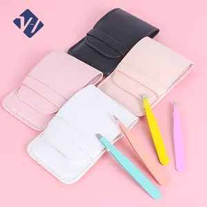 Professional Color Stainless Steel Eyebrow Point Slant 4 Pack Eyebrow Tweezer Set - Image 1