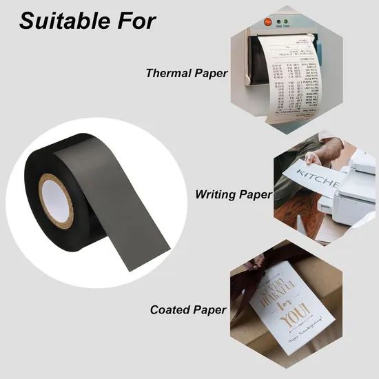 Customizable 110mm*74m Black Resin Printer Ribbons Carbon TTR Scratch Proof Ribbon for Barcode Stickers - Image 3