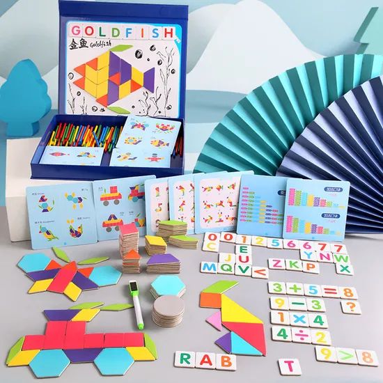 DIY Toy Magnetic Wooden Tangram Building Blocks 3D Puzzles Scale Medium Origin China Style Chinese Color as Photo Trademark - Image 5