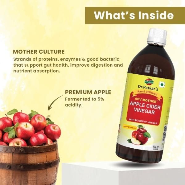 Apple Cider Vinegar with Mother ( Dr.Patkar's) (ACV Mother) Size 500ML Type Liquid Shelf Life 24 Months Brand Name Dr. - Image 4