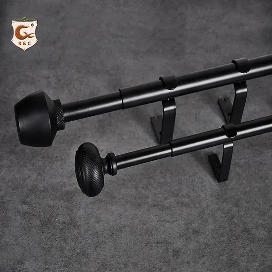 Manufacture Home Decorative 28mm Extendable Curtain Rods Set Color Black Origin China Trademark R&C Material Metal Type Curtain - Image 1