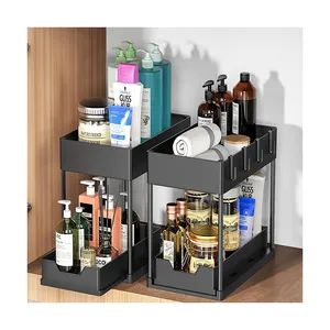 Kitchen Storage Rack 2 Tier Under Sink Organizer with Metal Holders and Racks - Image 1