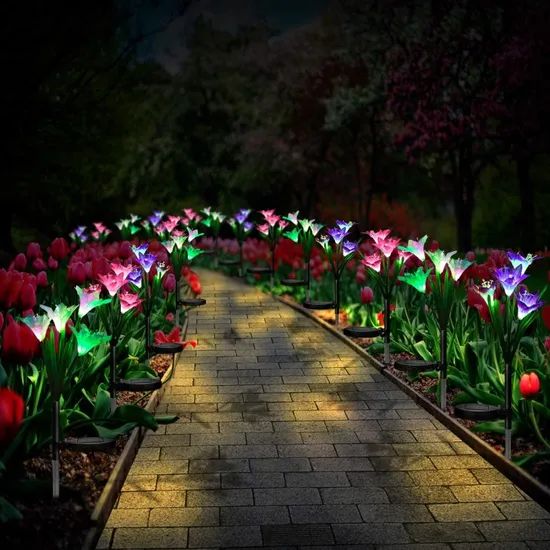 Solar Garden Stake Flower Lamp Outdoor Multi Color Changing LED Lily Powered Lawn Landscape Light - Image 5