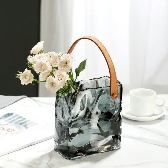 Chic Home Decor Cube Glass Vase Wall Hanging Rectangular Glass Vase with Handle - Image 2