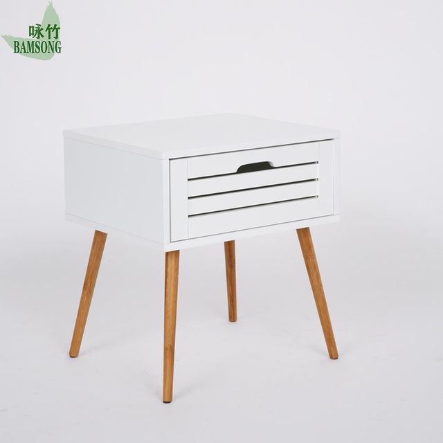 Nightstand Matte White Cabinet Hidden Drawer Storage & Decorative Nordic Style Bedroom Bedside Table - Image 3