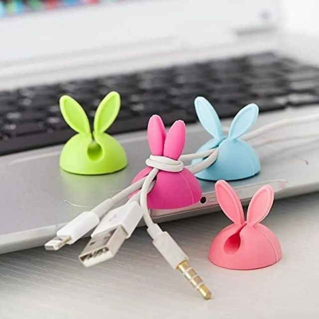 Cute Rabbit Ears Cable Drop Clips Weight 5 g Set Of 4 Pcs Design Rabbit Thickness 3 mm Material Rabber Texture Soft Yet - Image 1