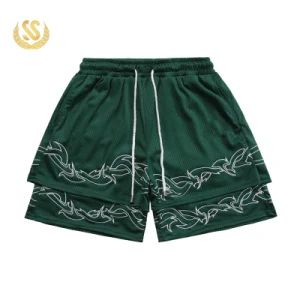 Custom Mesh Rack Basketball Contrast Embroidery Mesh Shorts Type Pants Size Custom Pattern Logo Origin China Gender - Image 1