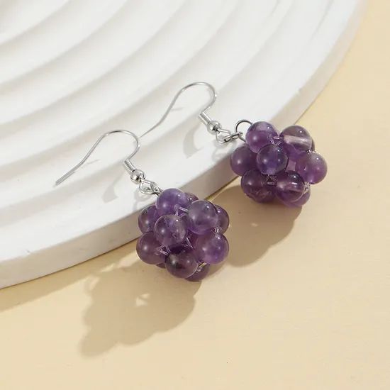 Semi Precious Natural Crystal Grape Earrings Origin Cn Color Black Shape Plants Style Fashion Trademark ETS Specification 20mm - Image 1