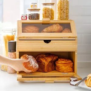 Wooden Bread Box Bamboo Kitchen Large Bread Box Container Storage - Image 4