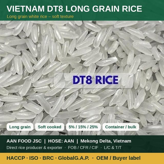 Vietnam DT8 Long Grain White Rice 5% Broken - Soft Texture Rice for Export – product photo 1, product detail gallery