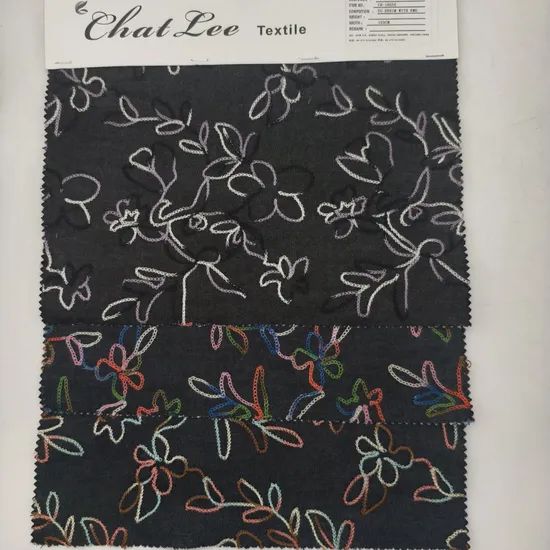 Tc Denim with Emb Min 1000m Width 51'' Technics Woven Drawn Embroidery Trademark Chatlee Model NO. CH-10636 HS Code 5810910000 - Image 5