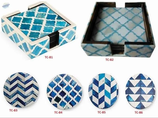 Bone Inlay Tea Coaster Texture Smooth, Natural Application Fashion And Garments Accessories Material Buffalo Cow Horn, Brass, Bone, Resin, Wood, Glass, Metal, - Image 1