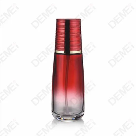 Elegant Red Glass Cosmetic Container with Gold Lotion Pump - Image 4