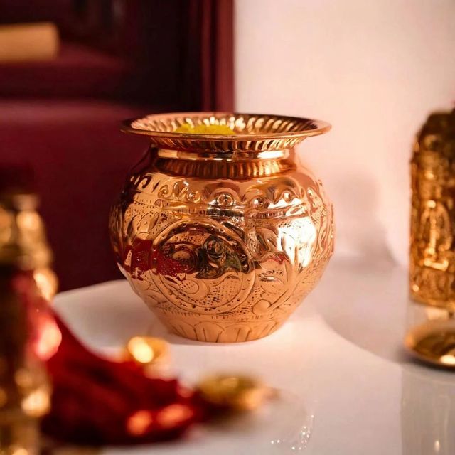 Pure Copper Pooja Lota Capacity 400 Ml Weight 200 Grams Material Pure Copper Symbols Om And Swastik Size 9.5 X 9.5 Cm (height X - Image 4
