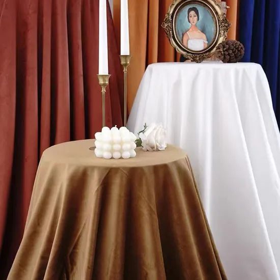 120 Inch Round Table Cloth Dusty Rose Polyester Linens Velvet Tablecloth - Image 6