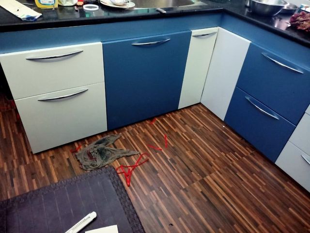 Modern Wooden Blue L Shape Modular Kitchen Colour Blue Layout L-shaped Appearance Modern Primary Color Blue Design Type - Image 1