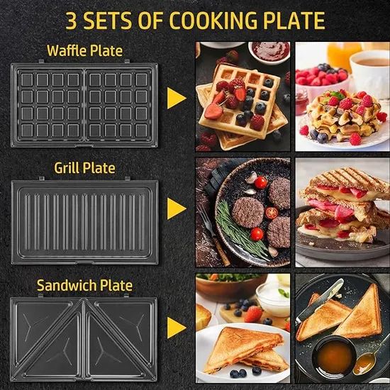 Grilled Cheese Machine, LED Indicator Lights, 750 W, Non-Stick Plates, Sandwich Maker - Image 2