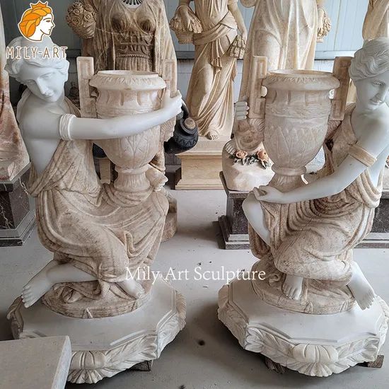 Detailed Carving Large Outdoor Marble Figure Planters for Sale - Image 6