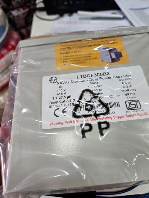 25 Kvr Capacitor Color White Type Dry Filled Material Aluminium Capacitance 2.5 MFD Rated Voltage 415 V kVAR Rating 25 - Image 1