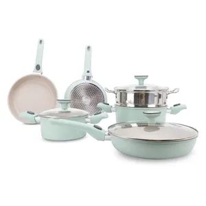 9PCS Granite Coating Nonstick Aluminum Pots Pans Set Detachable Handle Glass Lid 1Y FDA LFGB - Image 5